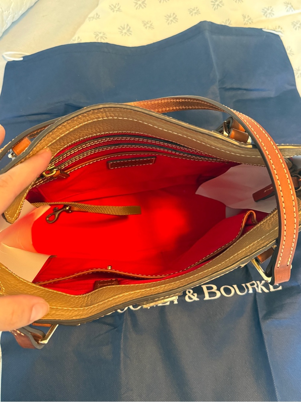 Dooney & Bourke Tan Pebbled Leather Tote with Brown Trim - Picture 3 of 4